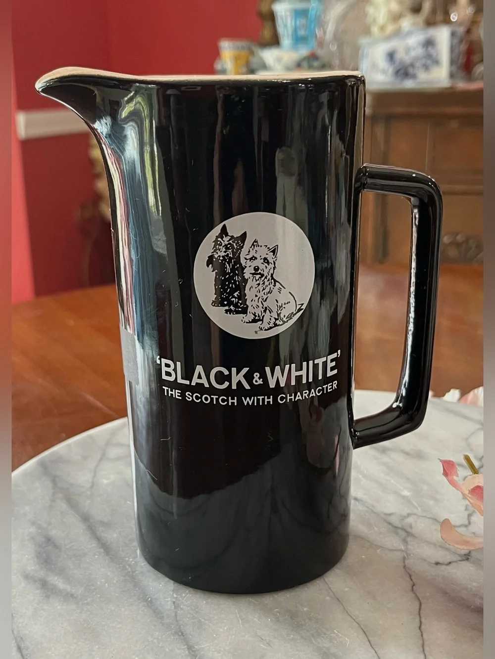 VTG A+ Black & White Scotch Whisky Pitcher Wade Regicor London Ceramic Pub Jug